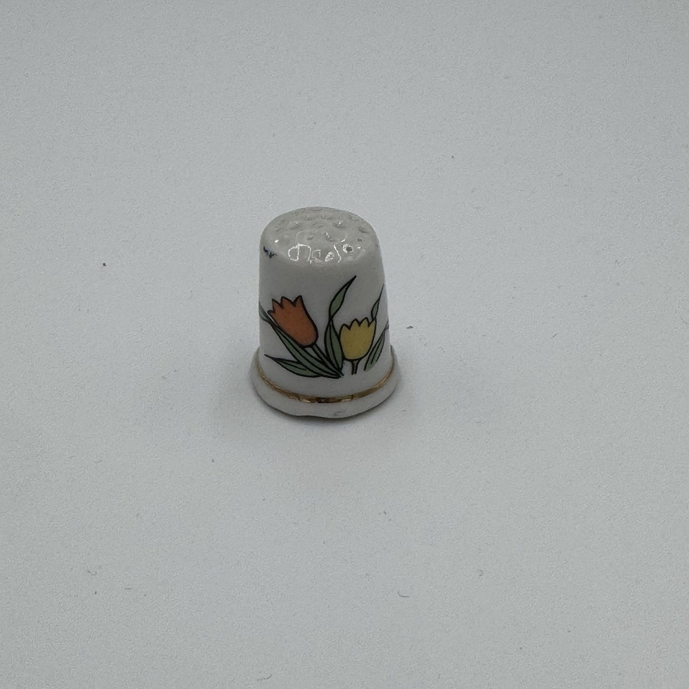 Porcelain Orange and Yellow‎ Tulip Flower Heart Thimble Vintage